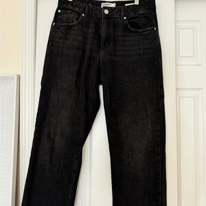 Garage Black Denim Slouchy low rise pant raw-hem